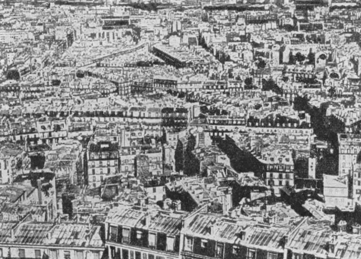 Городская застройка Парижа 1966 года представляет собой каменную пустыню, прорезанную лабиринтом лишенных света улиц; ни единого деревца, никакой зелени!
